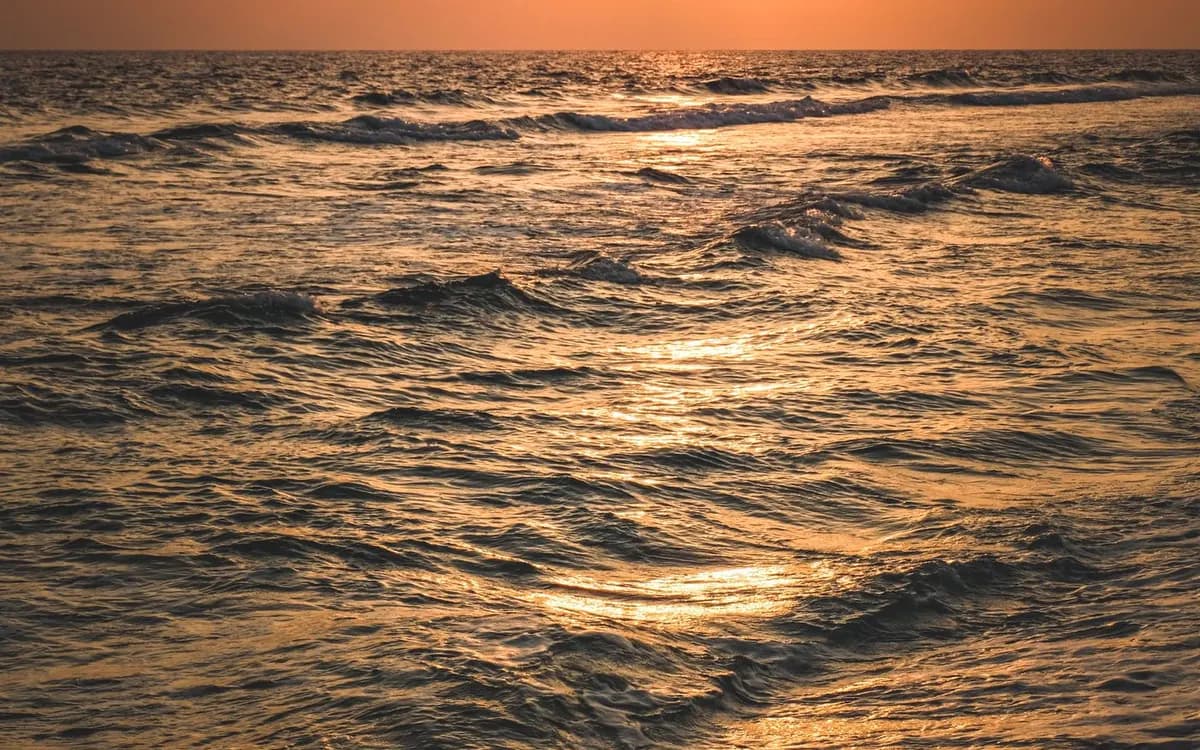 Golden sunlight spreading across the ocean at sunrise.
